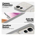 Grey-White phone case for Vivo Y400 Pro 5G showing camera safety edges, anti slip side grip and easy press button covers.