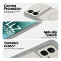 Grey-White phone case for iQOO Z11x 5G showing camera safety edges, anti slip side grip and easy press button covers.