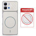 Grey-White back cover for Infinix Note Edge with printed ring pattern and message showing not compatible with MagSafe charging.