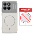 Grey-White back cover for Motorola Moto Edge 70 Fusion 5G with printed ring pattern and message showing not compatible with MagSafe charging.