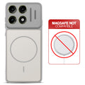 Grey-White back cover for Motorola Moto Edge 70 Pro Plus 5G with printed ring pattern and message showing not compatible with MagSafe charging.