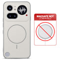 Grey-White back cover for Nothing Phone 4A Pro 5G with printed ring pattern and message showing not compatible with MagSafe charging.