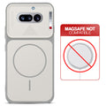 Grey-White back cover for Nothing Phone 4A 5G with printed ring pattern and message showing not compatible with MagSafe charging.