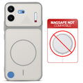 Grey-White back cover for Nothing Phone 4B 5G with printed ring pattern and message showing not compatible with MagSafe charging.