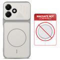 Grey-White back cover for Oppo A6C 4G with printed ring pattern and message showing not compatible with MagSafe charging.
