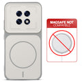 Grey-White back cover for Oppo F31 Pro Plus 5G with printed ring pattern and message showing not compatible with MagSafe charging.