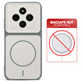 Grey-White back cover for Poco C75 5G with printed ring pattern and message showing not compatible with MagSafe charging.