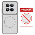 Grey-White back cover for Redmi Note 15 Pro 5G with printed ring pattern and message showing not compatible with MagSafe charging.