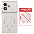 Grey-White back cover for Redmi Note 17 5G with printed ring pattern and message showing not compatible with MagSafe charging.