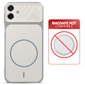 Grey-White back cover for Samsung M17e 5G with printed ring pattern and message showing not compatible with MagSafe charging.