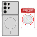 Grey-White back cover for Samsung S24 Ultra 5G with printed ring pattern and message showing not compatible with MagSafe charging.