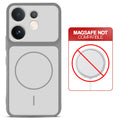 Grey-White back cover for Vivo T4 Pro 5G with printed ring pattern and message showing not compatible with MagSafe charging.