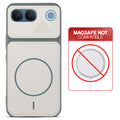 Grey-White back cover for Vivo V80 Lite 5G with printed ring pattern and message showing not compatible with MagSafe charging.
