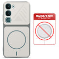 Grey-White back cover for Vivo Y31 Pro 5G with printed ring pattern and message showing not compatible with MagSafe charging.