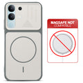 Grey-White back cover for Vivo Y31 5G with printed ring pattern and message showing not compatible with MagSafe charging.