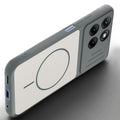 Angled view of Grey-White mobile case for Motorola G37 Power 5G with proper charging port cutout, speaker holes and strong corner protection.