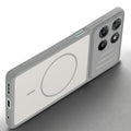 Angled view of Grey-White mobile case for Motorola G57 Power 5G with proper charging port cutout, speaker holes and strong corner protection.
