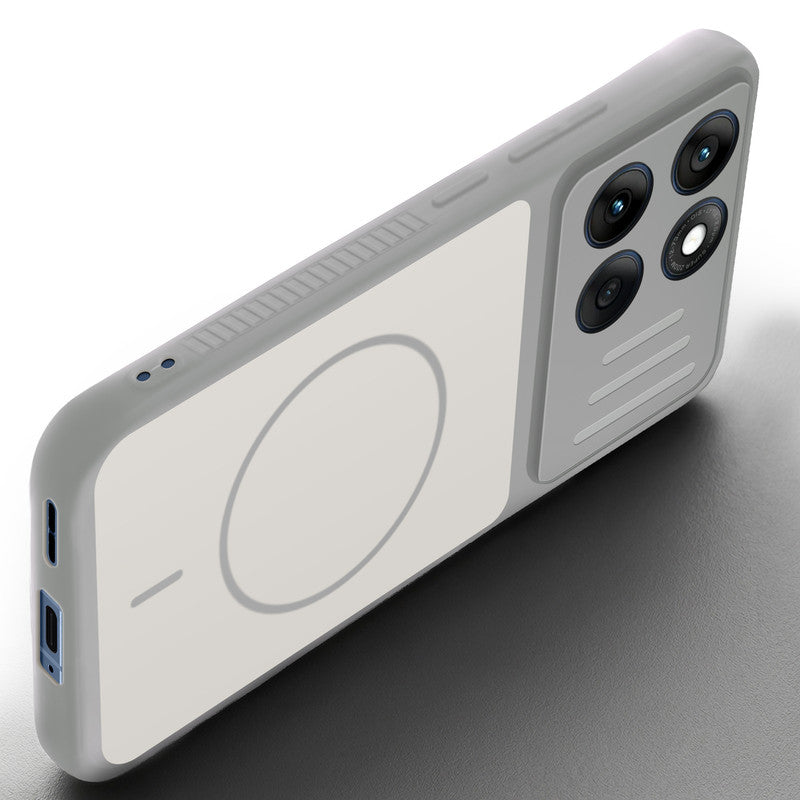 Angled view of Grey-White mobile case for Motorola Moto Edge 60 Fusion 5G with proper charging port cutout, speaker holes and strong corner protection.