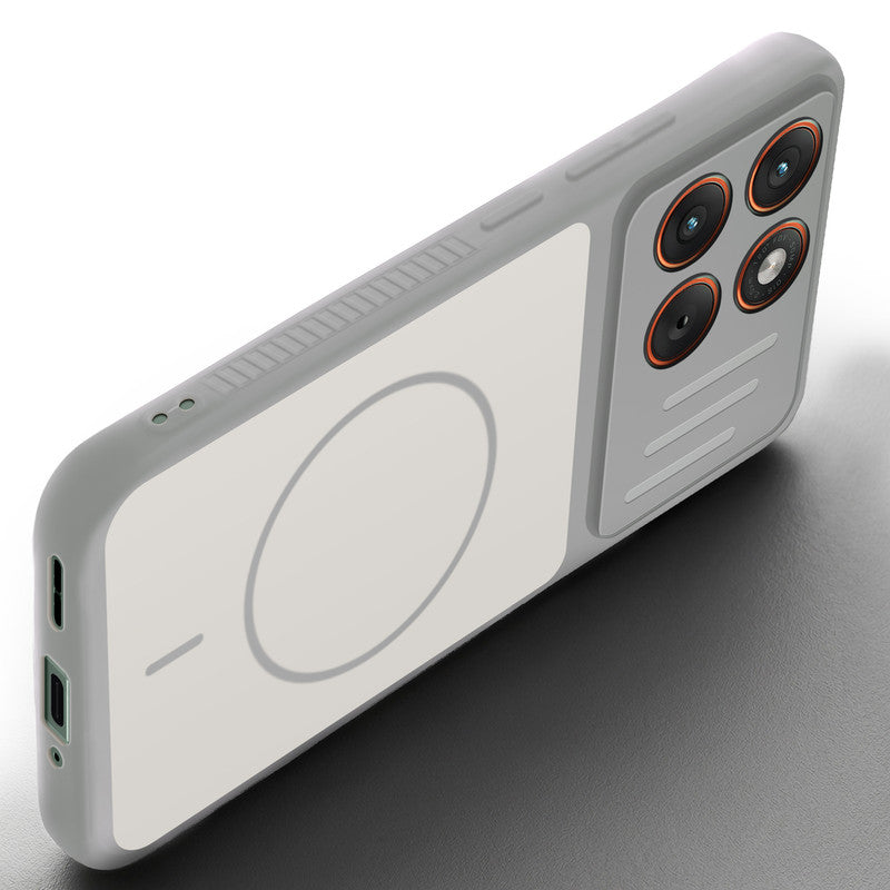 Angled view of Grey-White mobile case for Motorola Moto Edge 70 5G with proper charging port cutout, speaker holes and strong corner protection.