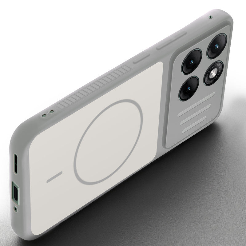 Angled view of Grey-White mobile case for Motorola Moto Edge 70 Fusion 5G with proper charging port cutout, speaker holes and strong corner protection.