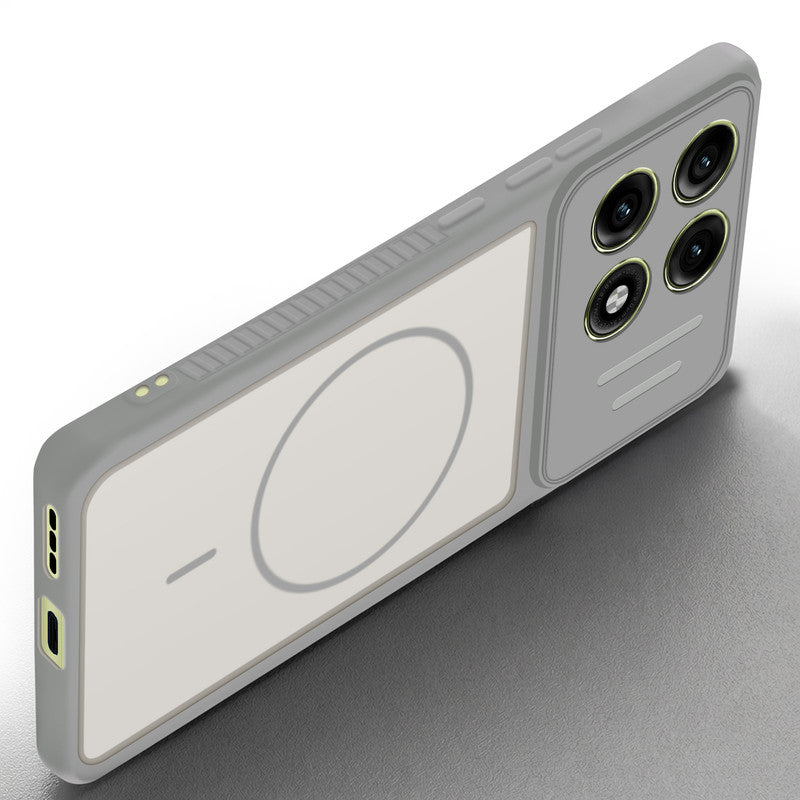 Angled view of Grey-White mobile case for Motorola Moto Edge 70 Pro 5G with proper charging port cutout, speaker holes and strong corner protection.
