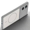 Angled view of Grey-White mobile case for Motorola Moto G85 5G with proper charging port cutout, speaker holes and strong corner protection.