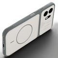 Angled view of Grey-White mobile case for OnePlus N6 5G with proper charging port cutout, speaker holes and strong corner protection.