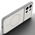 Angled view of Grey-White mobile case for OnePlus Nord 6 5G with proper charging port cutout, speaker holes and strong corner protection.