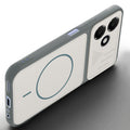 Angled view of Grey-White mobile case for OPPO K14 Lite 5G with proper charging port cutout, speaker holes and strong corner protection.