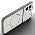 Angled view of Grey-White mobile case for Poco X8 Power 5G with proper charging port cutout, speaker holes and strong corner protection.