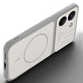 Angled view of Grey-White mobile case for Poco X8 Pro 5G with proper charging port cutout, speaker holes and strong corner protection.
