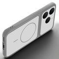 Angled view of Grey-White mobile case for Realme 15T 5Gwith proper charging port cutout, speaker holes and strong corner protection.
