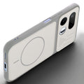 Angled view of Grey-White mobile case for Realme 16T 5G with proper charging port cutout, speaker holes and strong corner protection.