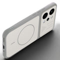 Angled view of Grey-White mobile case for Realme P4 Power 5G with proper charging port cutout, speaker holes and strong corner protection.