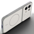 Angled view of Grey-White mobile case for Redmi 17 5G with proper charging port cutout, speaker holes and strong corner protection.