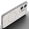 Angled view of Grey-White mobile case for Redmi 17C 5G with proper charging port cutout, speaker holes and strong corner protection.
