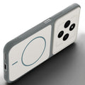 Angled view of Grey-White mobile case for Redmi A4 5G with proper charging port cutout, speaker holes and strong corner protection.