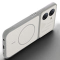 Angled view of Grey-White mobile case for Redmi A7 4G with proper charging port cutout, speaker holes and strong corner protection.