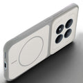 Angled view of Grey-White mobile case for Redmi Note 15 Pro 5G with proper charging port cutout, speaker holes and strong corner protection.