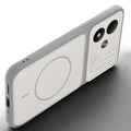 Angled view of Grey-White mobile case for Redmi Note 17 5G with proper charging port cutout, speaker holes and strong corner protection.