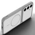 Angled view of Grey-White mobile case for Samsung S24 FE 5G with proper charging port cutout, speaker holes and strong corner protection.