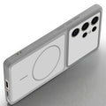 Angled view of Grey-White mobile case for Samsung S24 Ultra 5G with proper charging port cutout, speaker holes and strong corner protection.