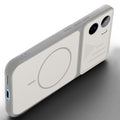 Angled view of Grey-White mobile case for Vivo T5 Pro 5G with proper charging port cutout, speaker holes and strong corner protection.