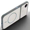 Angled view of Grey-White mobile case for Vivo T5e 5G with proper charging port cutout, speaker holes and strong corner protection.
