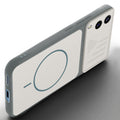 Angled view of Grey-White mobile case for Vivo V21e 5G with proper charging port cutout, speaker holes and strong corner protection.