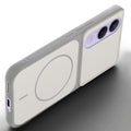 Angled view of Grey-White mobile case for Vivo V70 FE 5G with proper charging port cutout, speaker holes and strong corner protection.