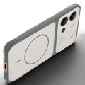 Angled view of Grey-White mobile case for Vivo V80 5G with proper charging port cutout, speaker holes and strong corner protection.