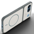 Angled view of Grey-White mobile case for Vivo V80 Lite 5G with proper charging port cutout, speaker holes and strong corner protection.