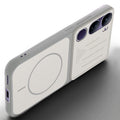 Angled view of Grey-White mobile case for Vivo Y300 5G with proper charging port cutout, speaker holes and strong corner protection.