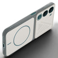 Angled view of Grey-White mobile case for Vivo Y31 Pro 5G with proper charging port cutout, speaker holes and strong corner protection.